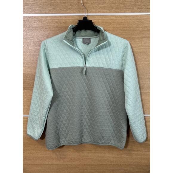 Berkley Jenson Womens Sz L Mint Green/ Gray Quilted Quarter Zip Pullover Sweater - Picture 1 of 5